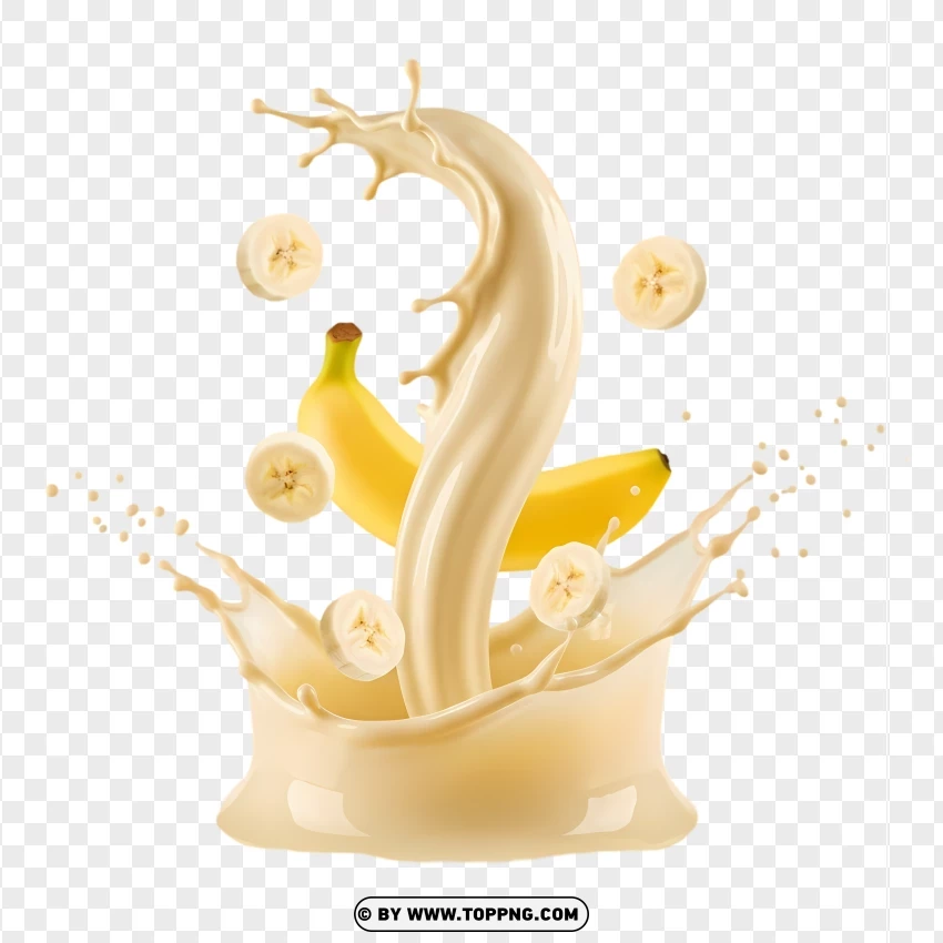Banana Milk With Dynamic Splash Effect PNG Transparent Background