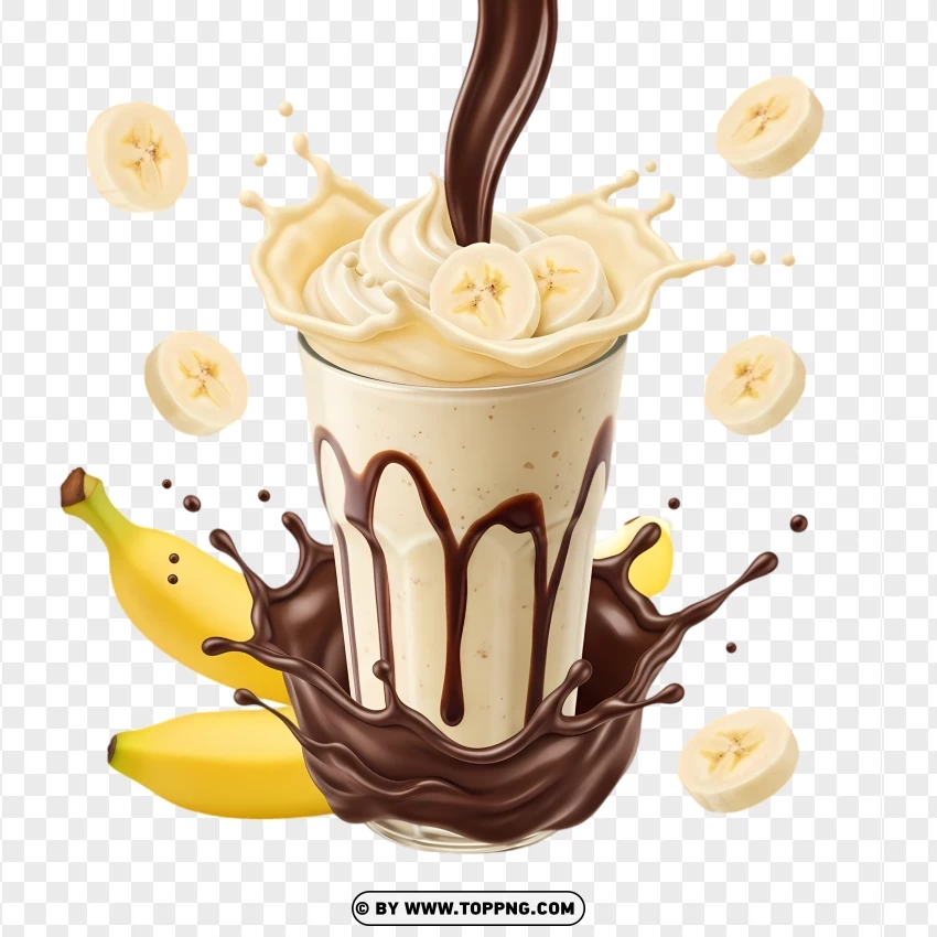 Banana Shake With Rich Chocolate Drizzle PNG Transparent Background