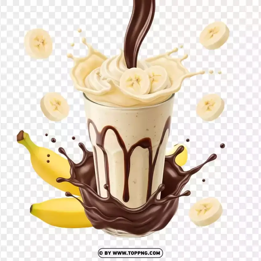 Banana Shake With Rich Chocolate Drizzle PNG Transparent Background