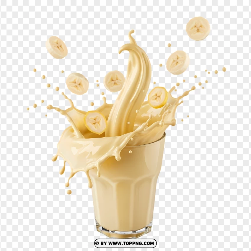Banana Slice Causes Milk Splash PNG Transparent Background