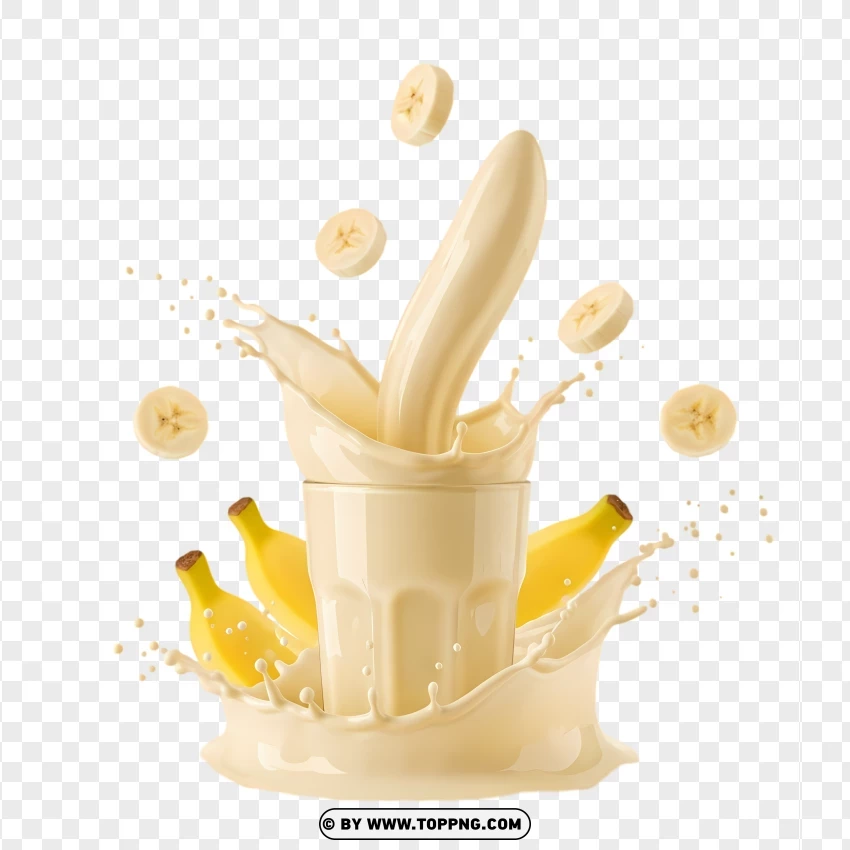Banana Slice Dropping Into Milk PNG Transparent Background