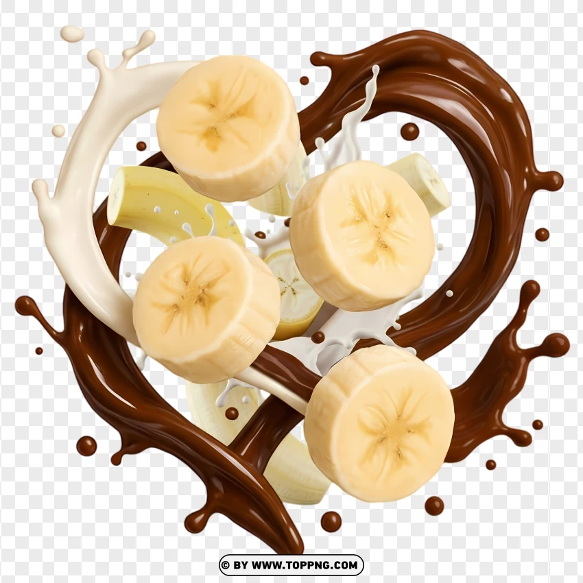 Banana Slice In Chocolate Milk Splash 1 PNG Transparent Background