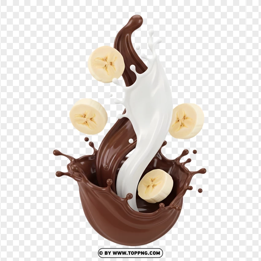 Banana Slice In Chocolate Milk Splash PNG Transparent Background