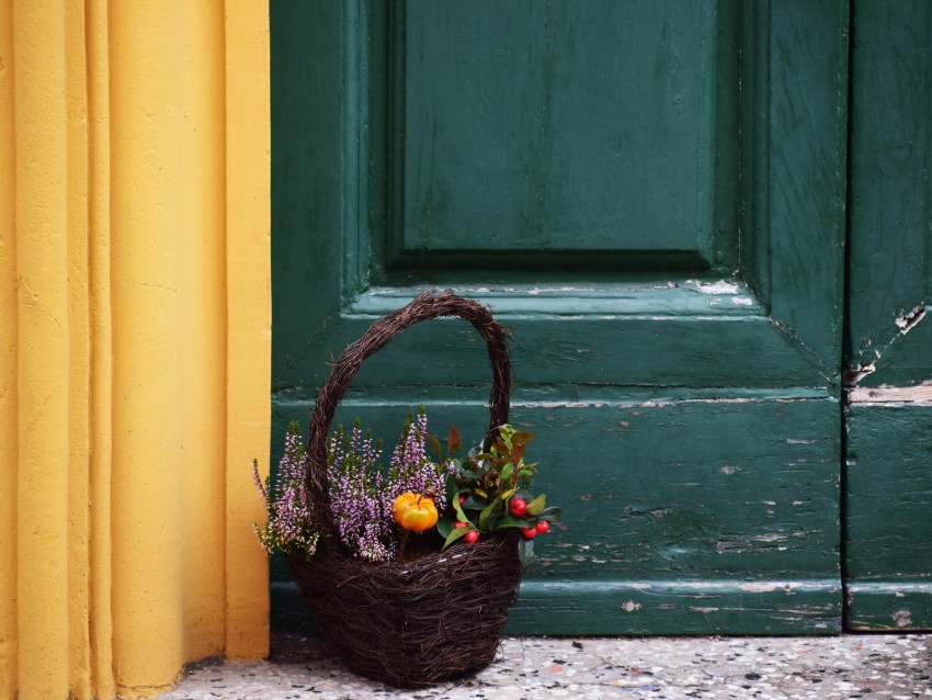 basket, bouquet, flowers, composition, decoration