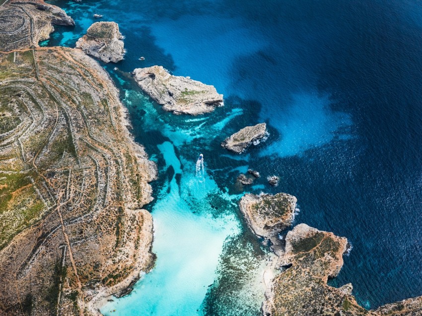 bay, coast, stony, ocean, island, aerial view