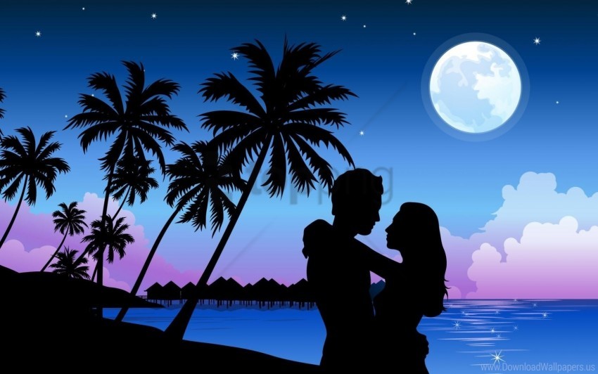 beach, couple, hugs, night, palm trees, sky wallpaper background best stock  photos | TOPpng