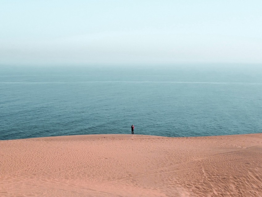 beach, ocean, silhouette, sand, haze, horizon