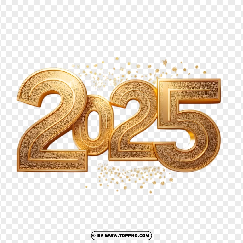 Beautiful 2025 New Year Gold Glitter Text PNG Transparent Background