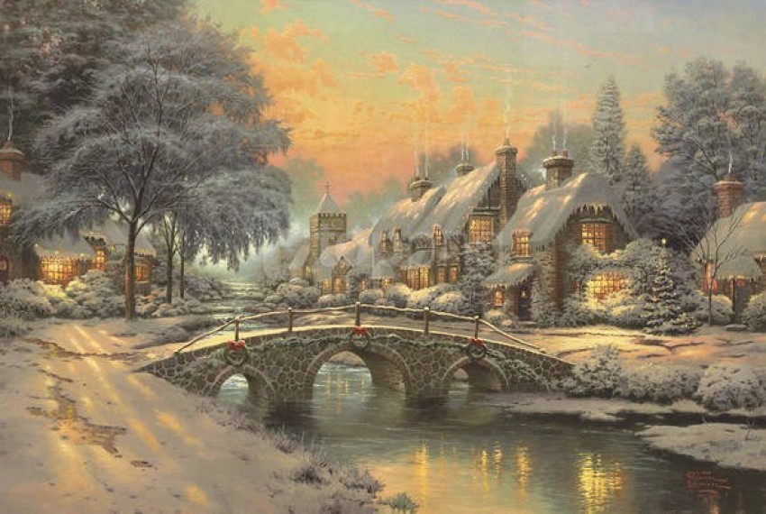 beautiful christmas houses and bridge background best stock photos - Image ID 59203