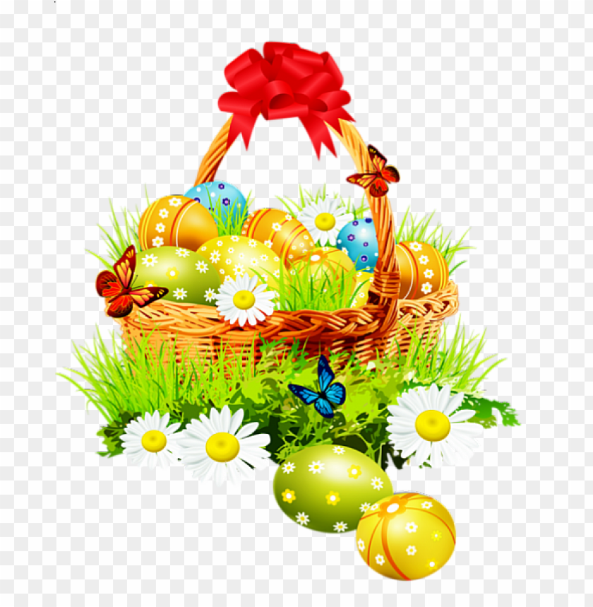 beautiful easter basket with red ribbon png images background -  image ID is 48033