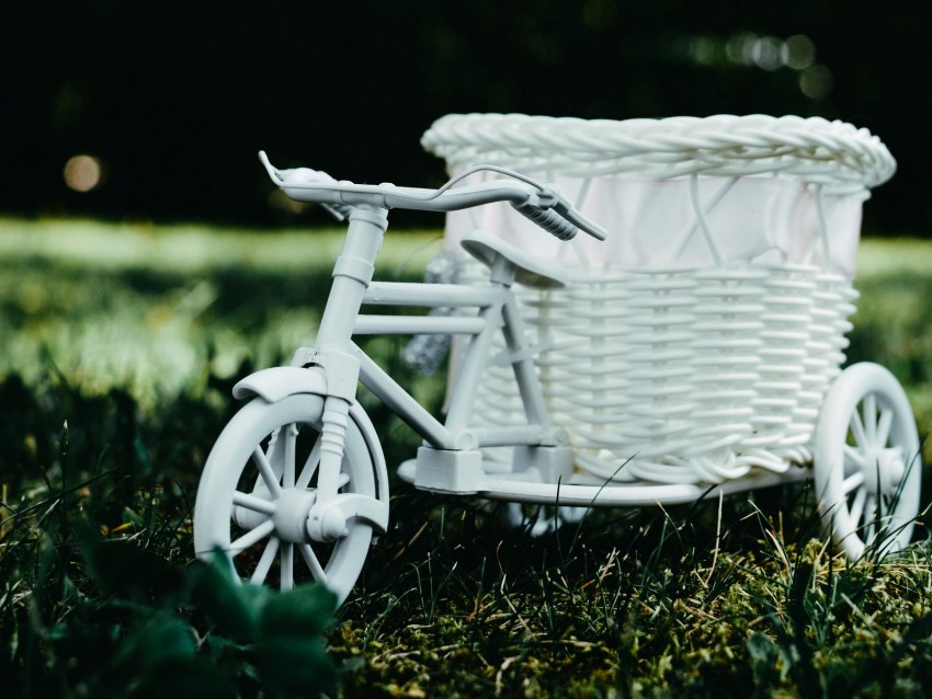 bicycle, basket, decorative, white, garden figure