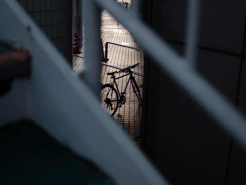 bicycle, staircase, dark, building