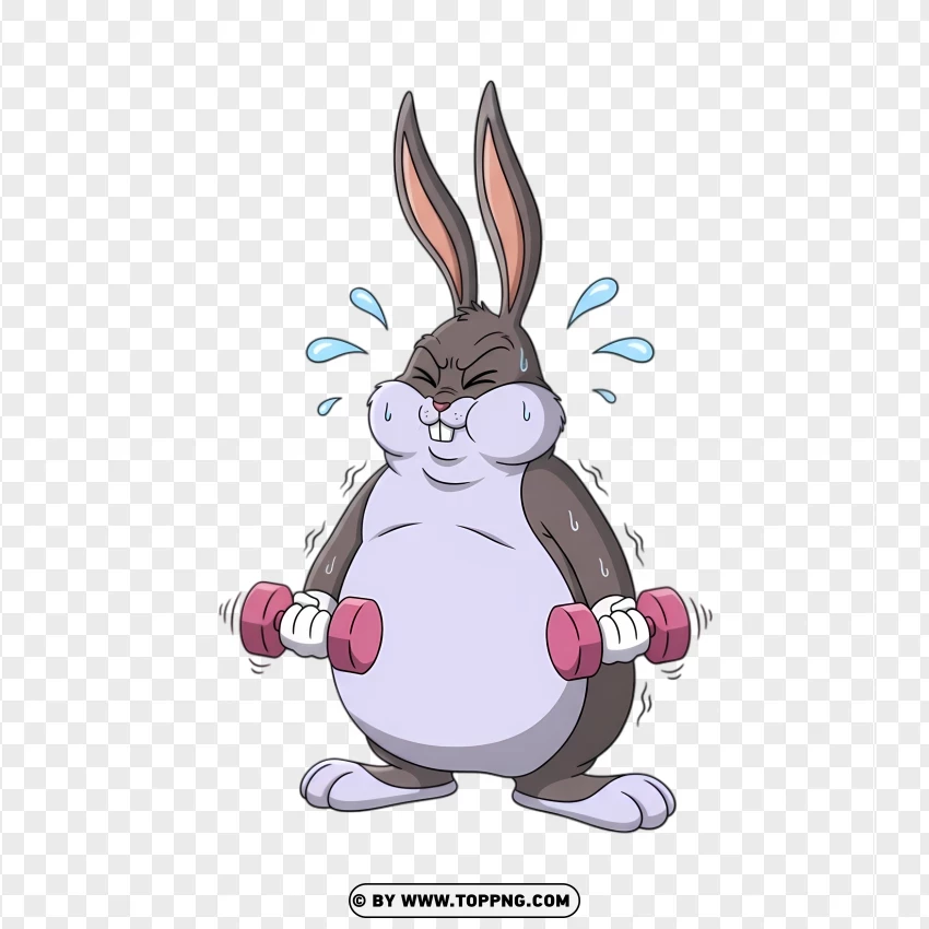Big Chungus Character Struggling To Lift Small Weights PNG Transparent Background