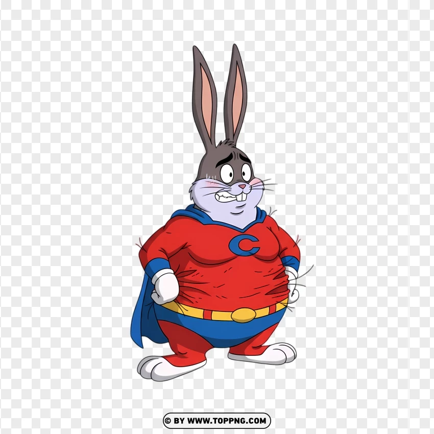 Big Chungus Fat Bugs Bunny Wearing A Tight Hero Suit PNG Transparent Background