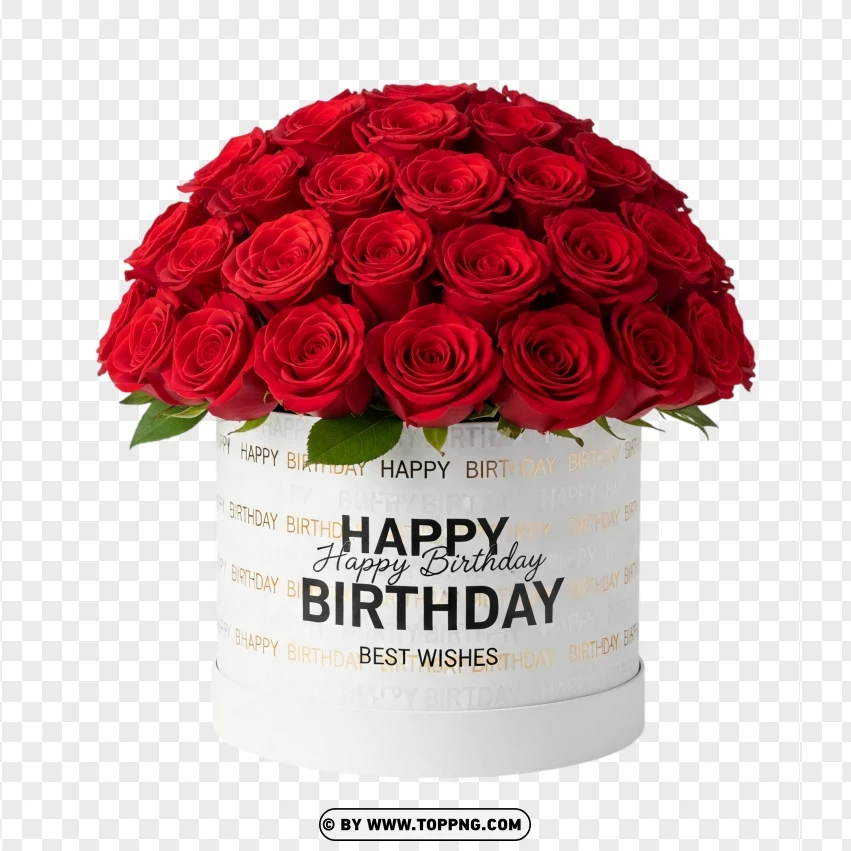 Birthday Roses In White Box With Best Wishes Message PNG Transparent Background