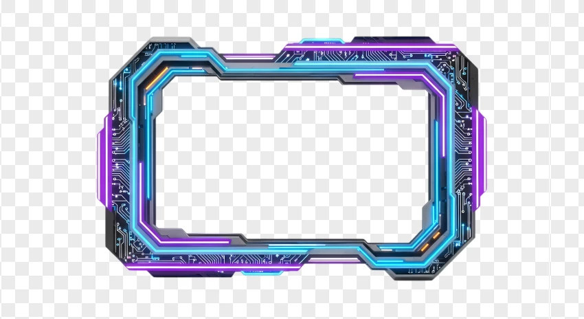 Black and blue cyber Twitch overlay frame for gaming and live streaming