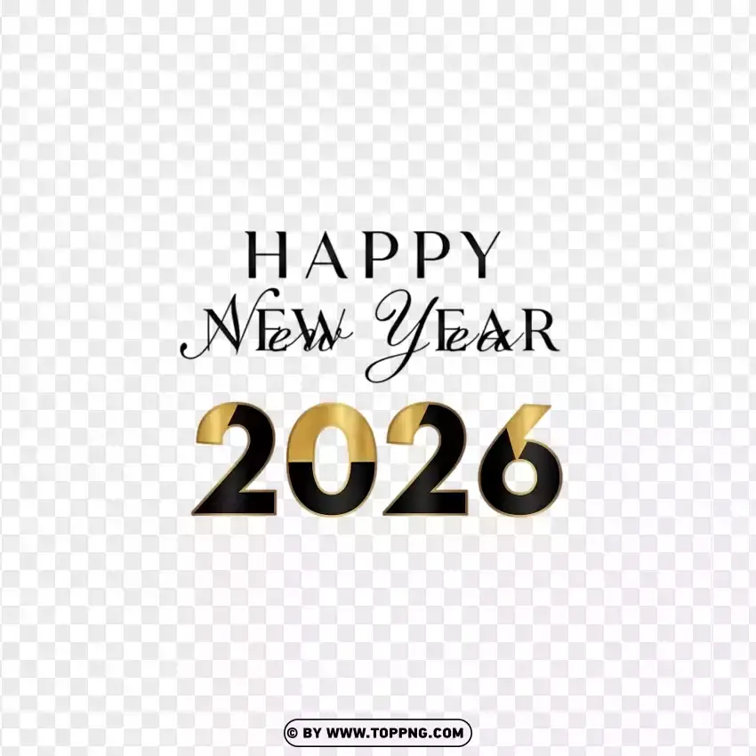 Black And Gold Happy New Year 2026 Elegant Typography PNG Transparent Background