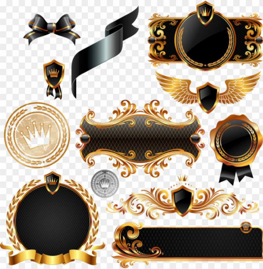 Black And Gold Shields And Crests Vectors Black Gold Vector Png Image With Transparent Background Toppng