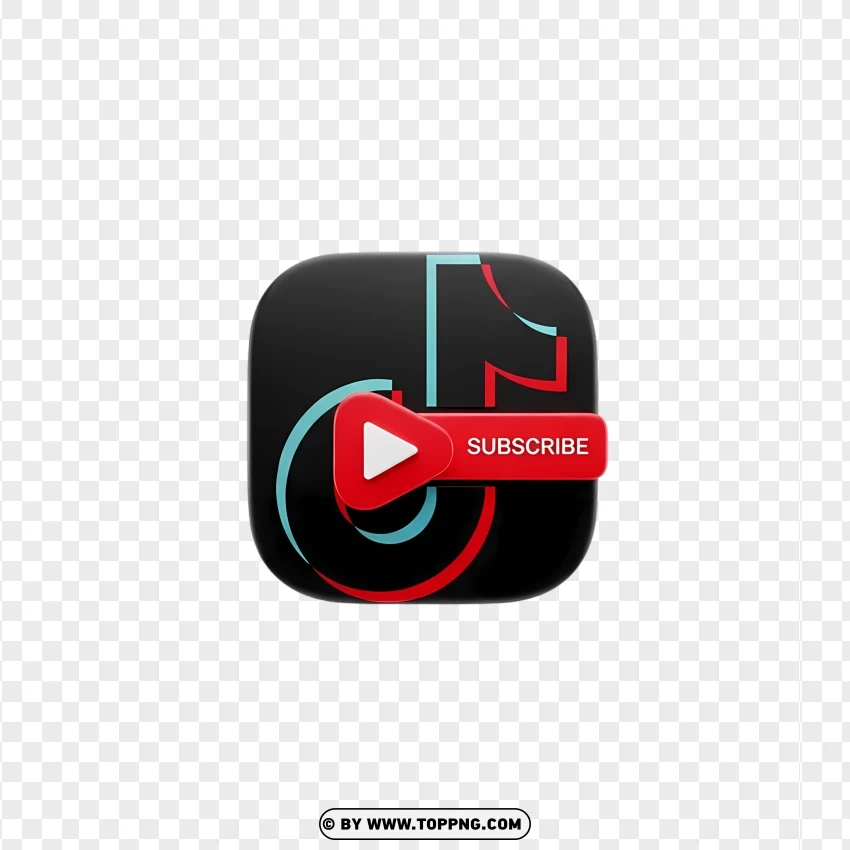 Black And Red Tiktok Subscribe Icon With Frame PNG Transparent Background