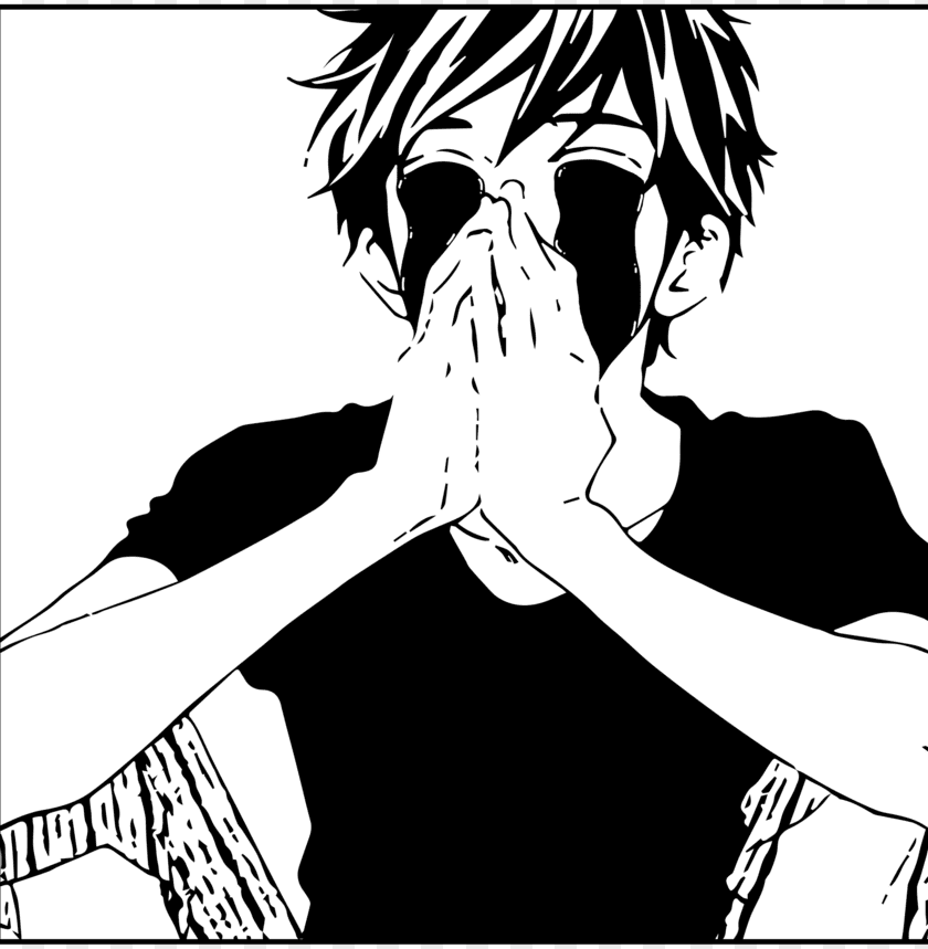 Black And White Anime Boy Cryi Png Image With Transparent