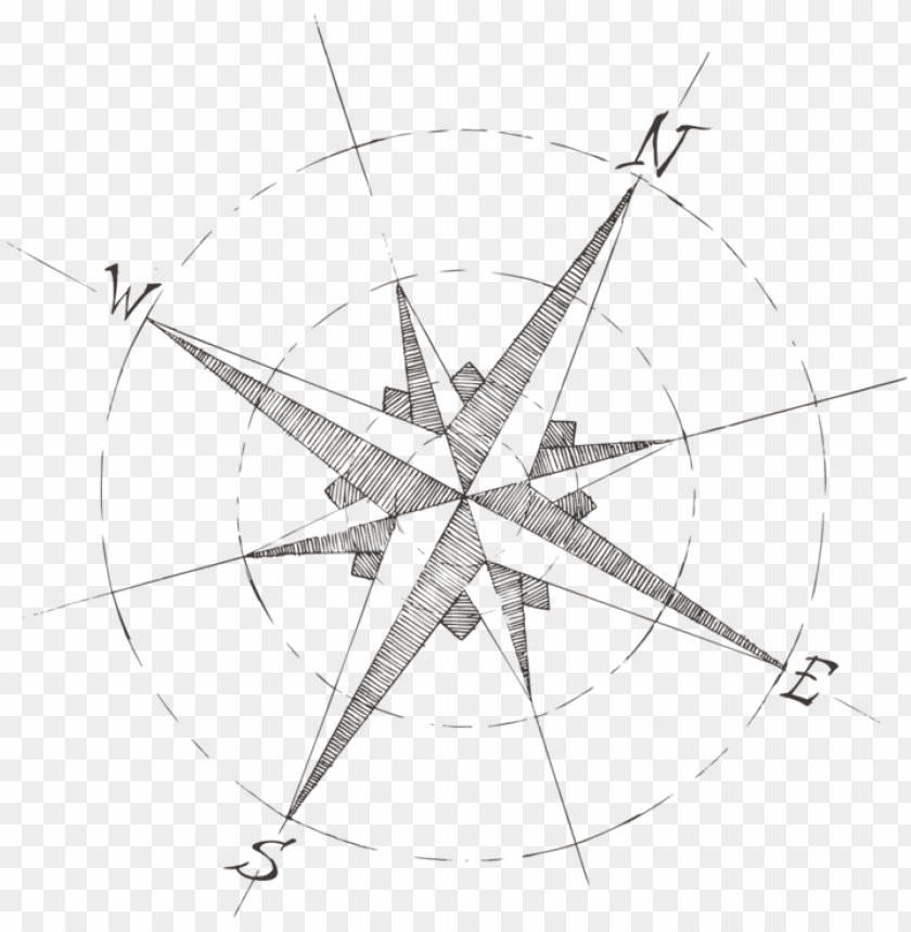 Black And White Typography Old Compass Rose Png Image With