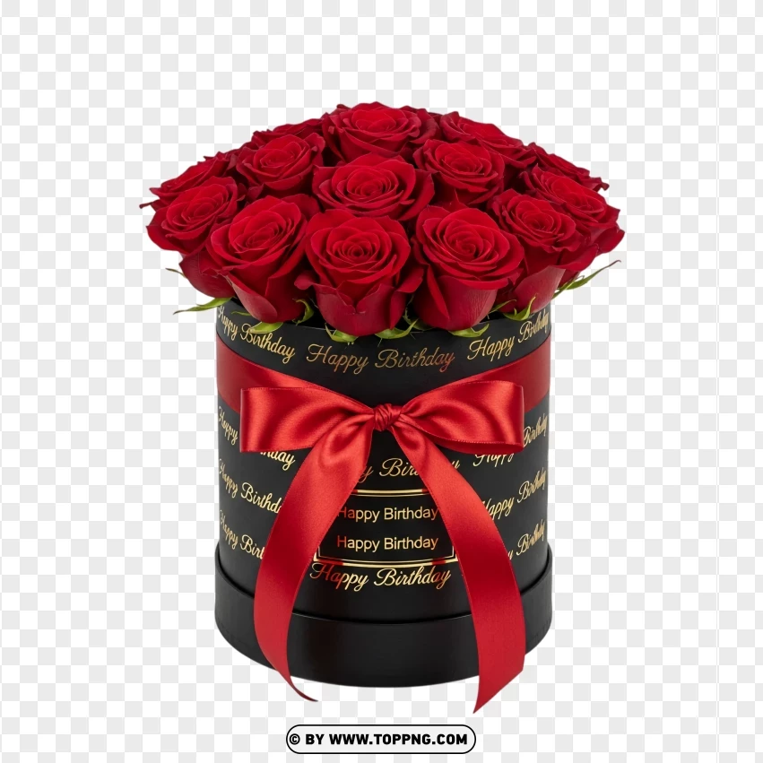 Black Birthday Box With Elegant Red Rose Bouquet PNG Transparent Background