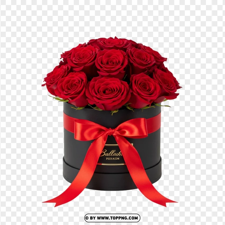 Black Box With Red Roses Bouquet PNG Transparent Background