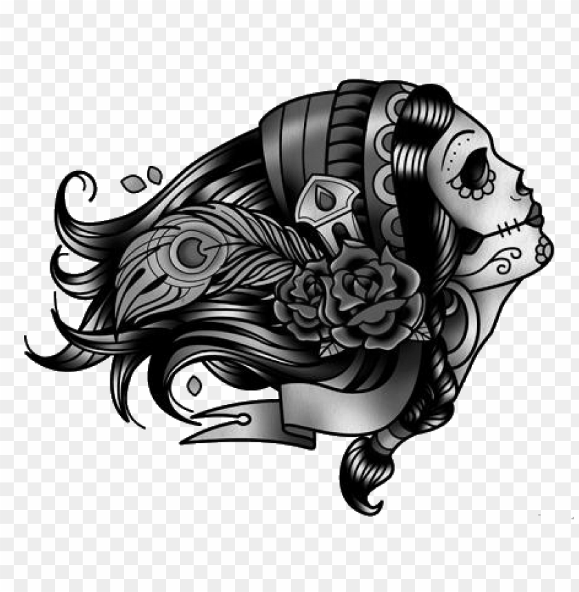 black drawing  side woman face tattoo flowers PNG image with transparent background@toppng.com