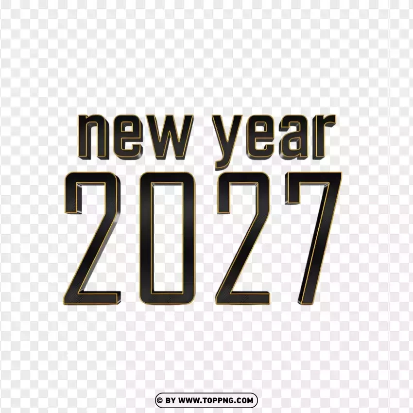 Black Gold 3d New Year 2027 Typography PNG Transparent Background