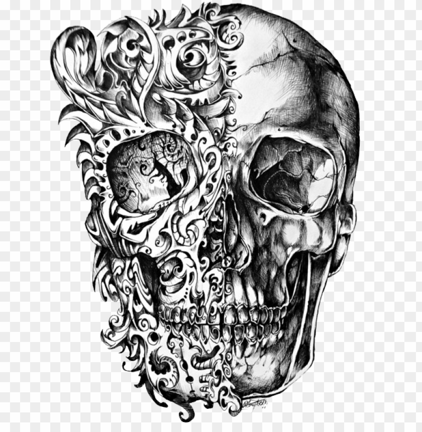 Black Skull Tattoo Drawing PNG Image With Transparent Background