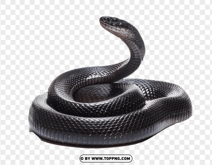 Black Snake Slightly Coiled With Raised Head PNG Transparent Background