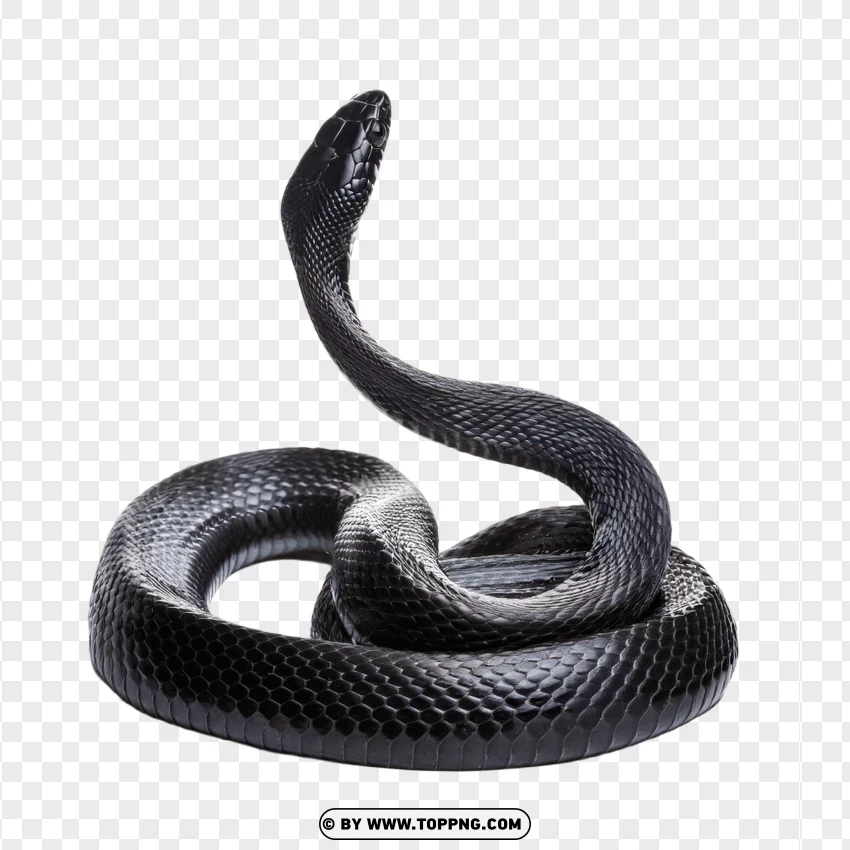 Coiled Black Snake Looking Alert PNG Transparent Background