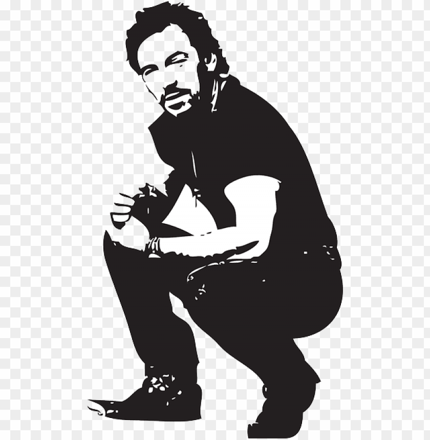 black white bruce monochrome celebrity crouching bruce springsteen clip art PNG transparent with Clear Background ID 221274