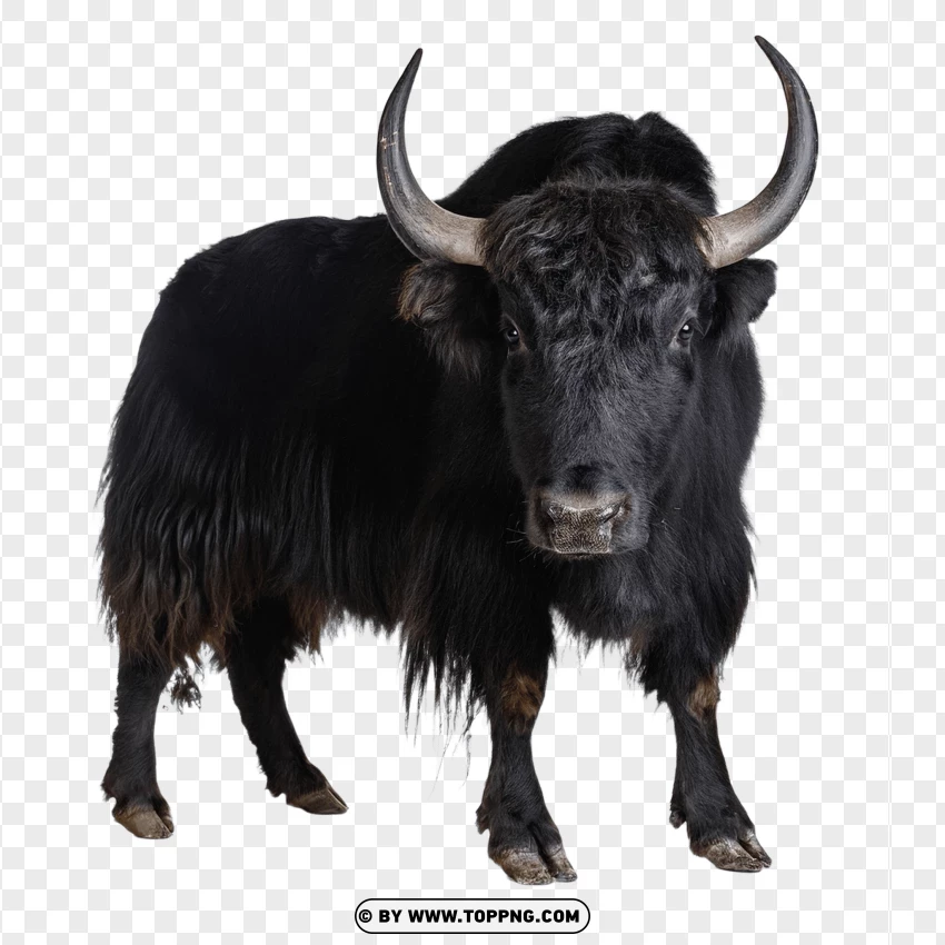 Black Yak With Curved Horns PNG Transparent Background