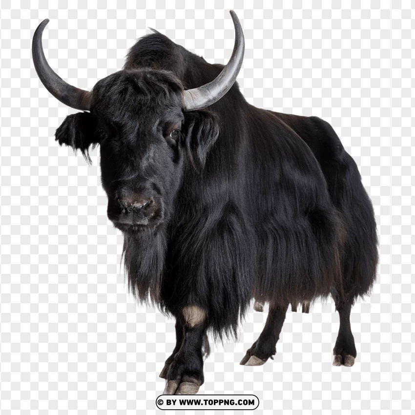 Large Black Yak Standing PNG Transparent Background