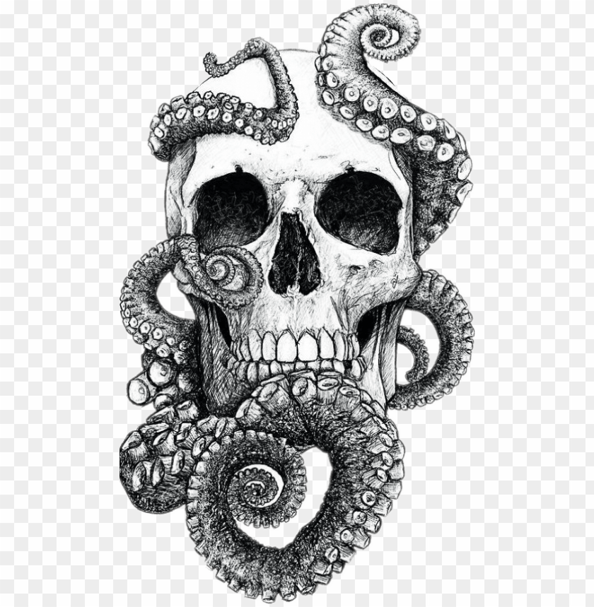 blackandwhite skull tentacles tattoo tattooart skulls - skull and octopus  tattoo PNG image with transparent background | TOPpng