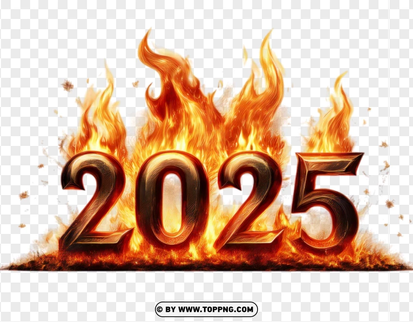 Blazing 2025 Text On Fire PNG Transparent Background