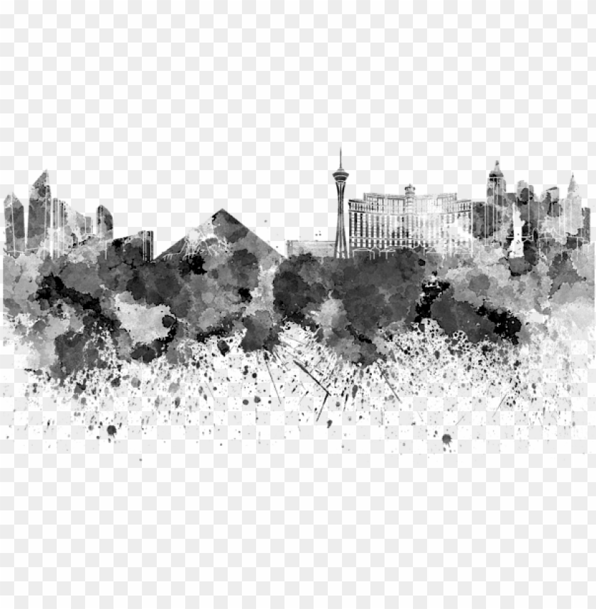 free PNG bleed area may not be visible - las vegas skyline in black watercolor PNG image with transparent background PNG images transparent