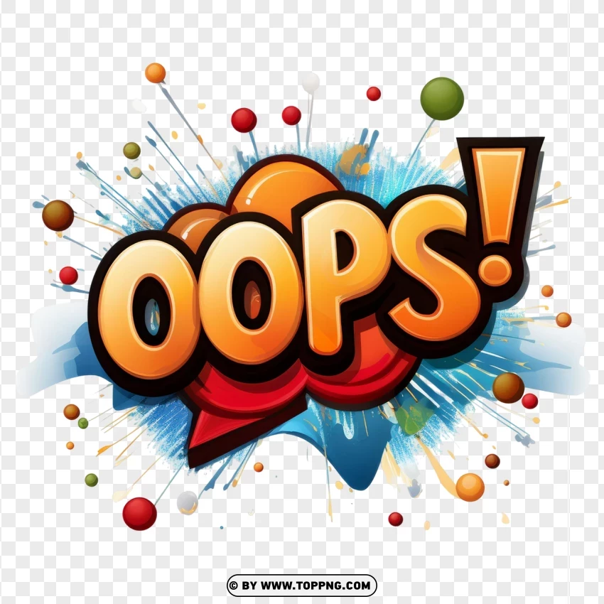 Blue And Red Oops Comic Style With Explosive Effects PNG Transparent Background