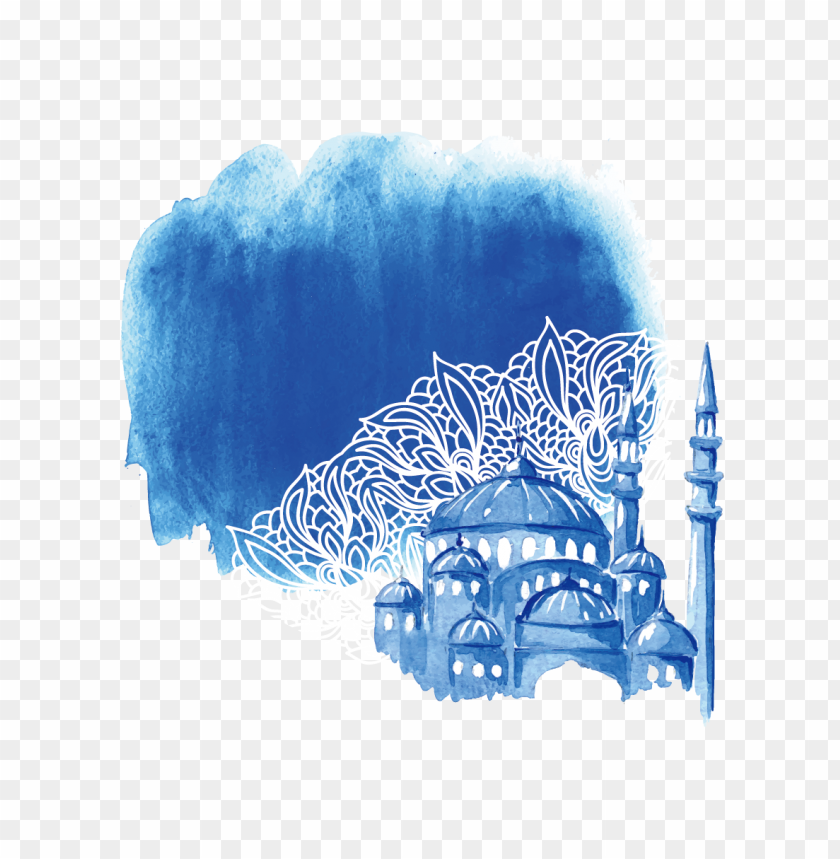 Blue Watercolor Mosque Islamic PNG Image With Transparent Background