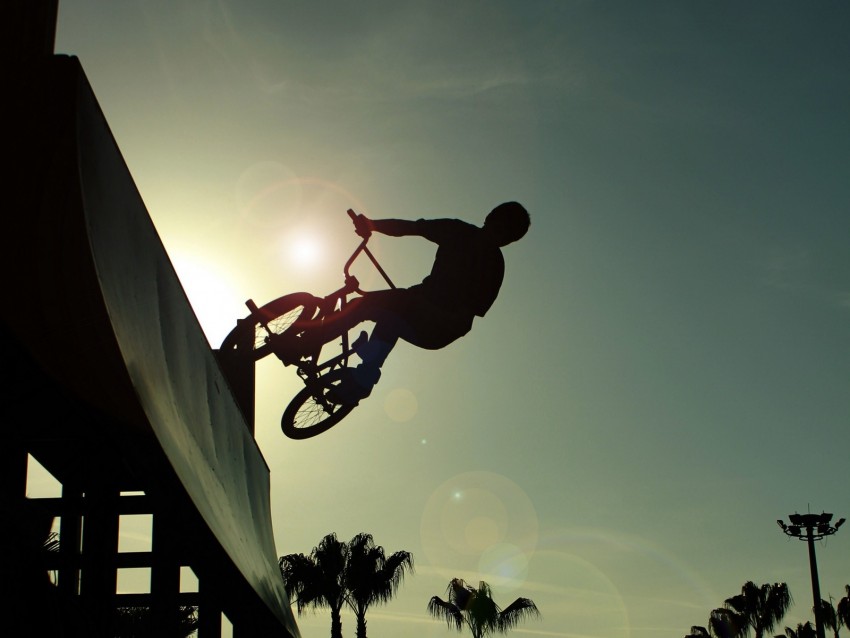 bmx, trick, silhouette, ramp, bike, jump