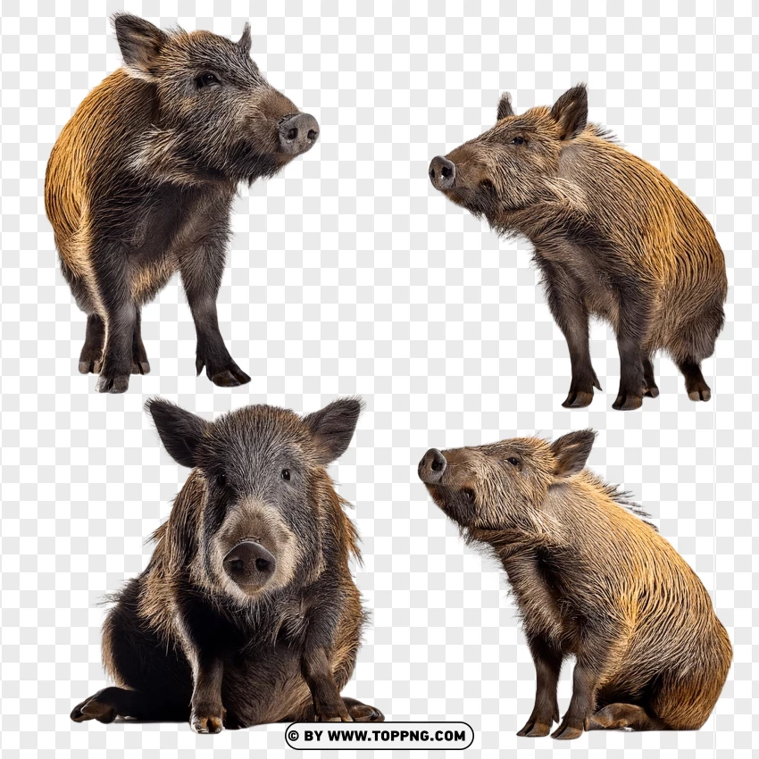 Pair Of Boars Sitting And Standing Together PNG Transparent Background
