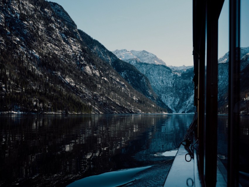 boat, lake, mountains, nature, dark