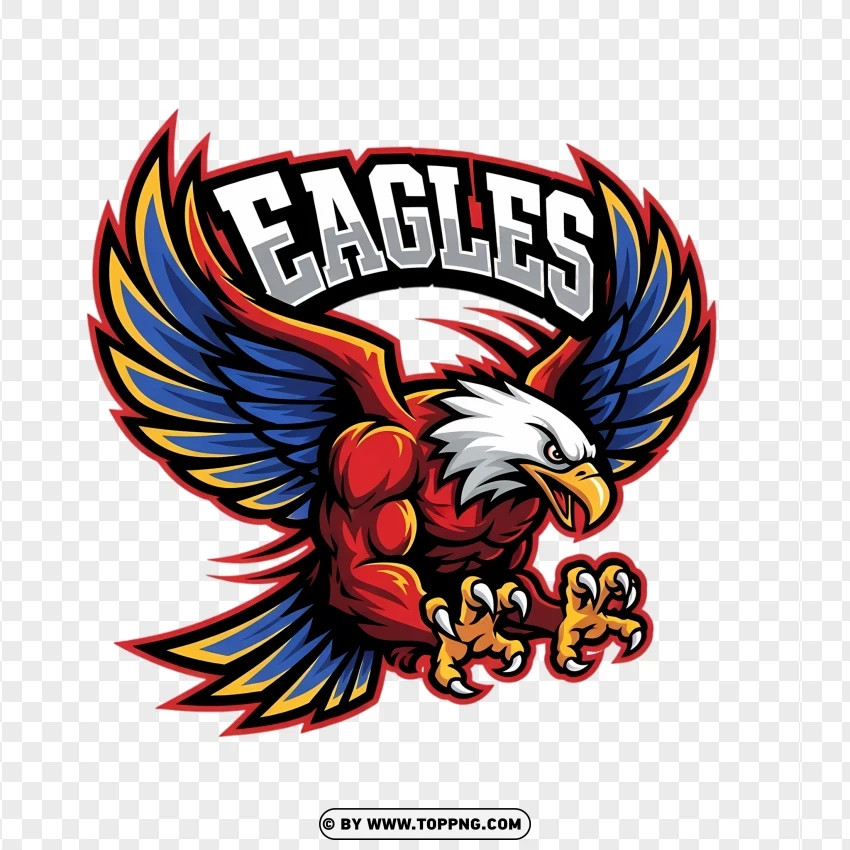 A bold cartoon sports logo of an aggressive eagle holding a baseball, with the word 'Eagles' in front.