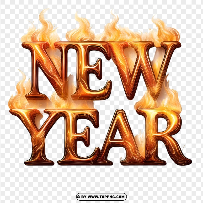 Bold Flame Effect New Year Text PNG Transparent Background