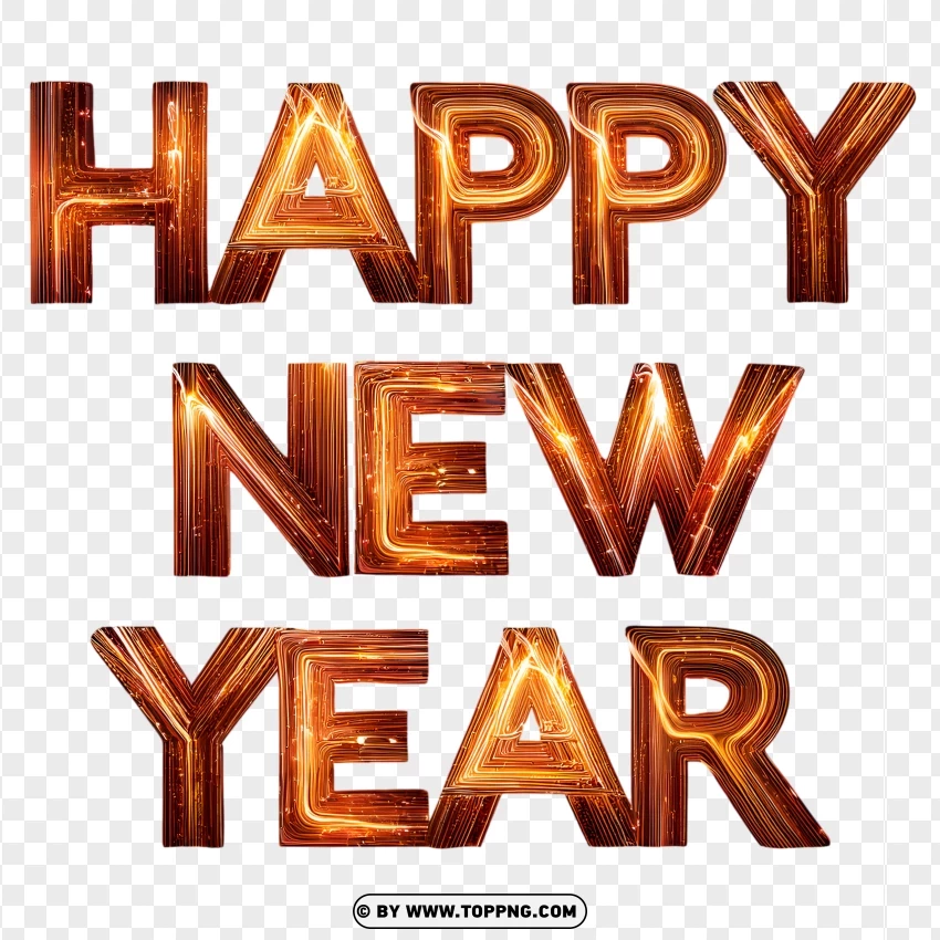 Bold Flaming Happy New Year Typography PNG Transparent Background