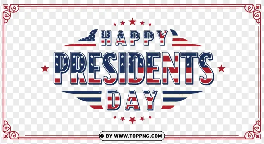 Happy Presidents Day Banner With Red Stars PNG Transparent Background