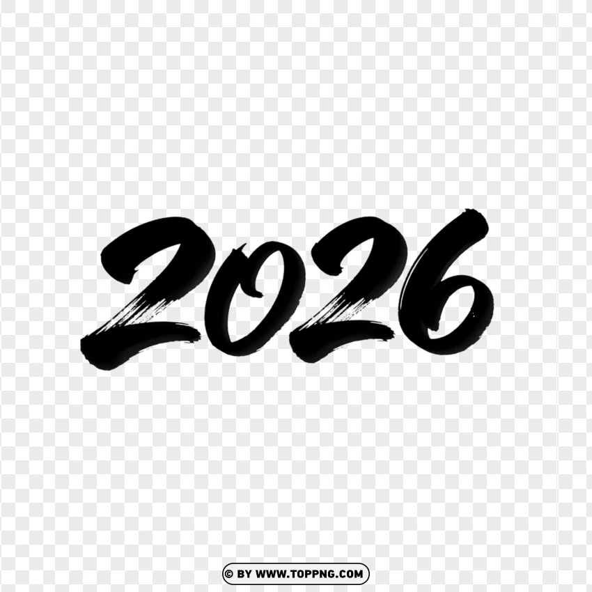Bold Ink Brush 2026 Numbers With Artistic Flow PNG Transparent Background