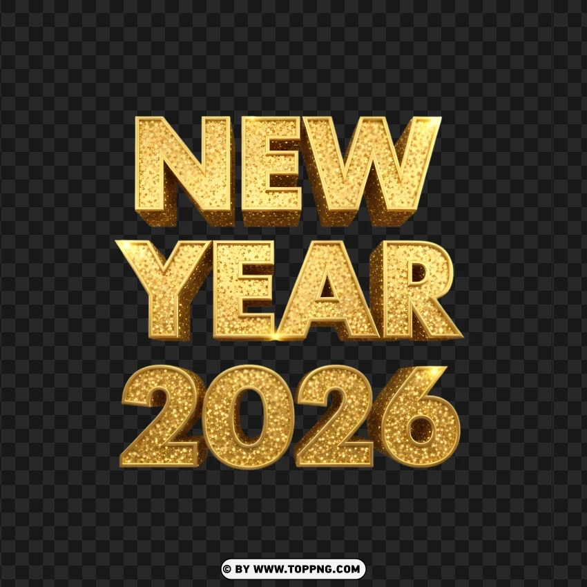 Bold Premium Vertical Gold New Year 2026 Glitter Typography PNG Transparent Background