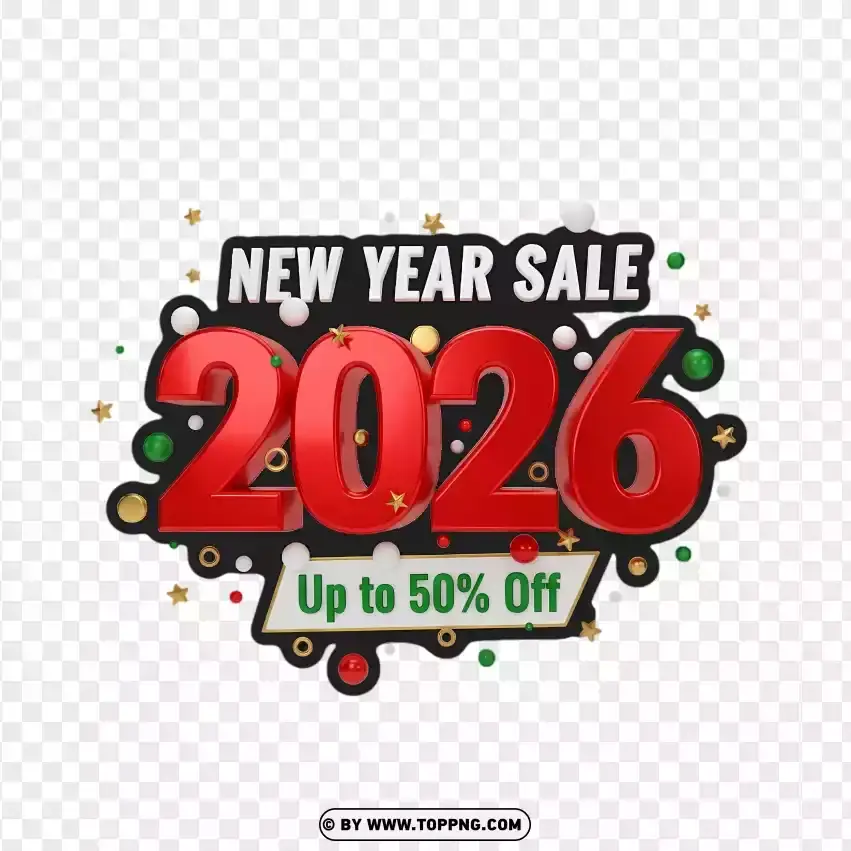 Bold Red 3d 2026 Typography With Discount Banner PNG Transparent Background